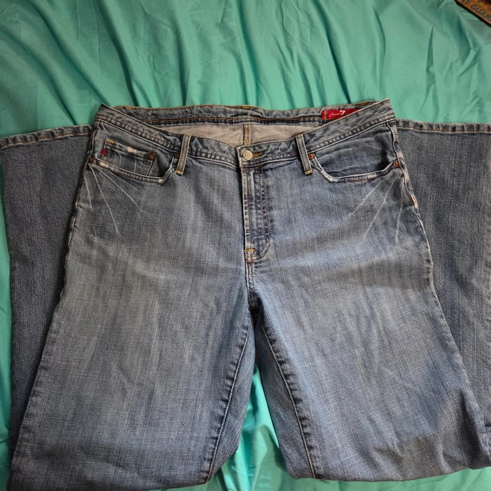 Seven7 Premium Denim Medium Wash Straight Leg Jeans Embroidered Pockets Mens 36